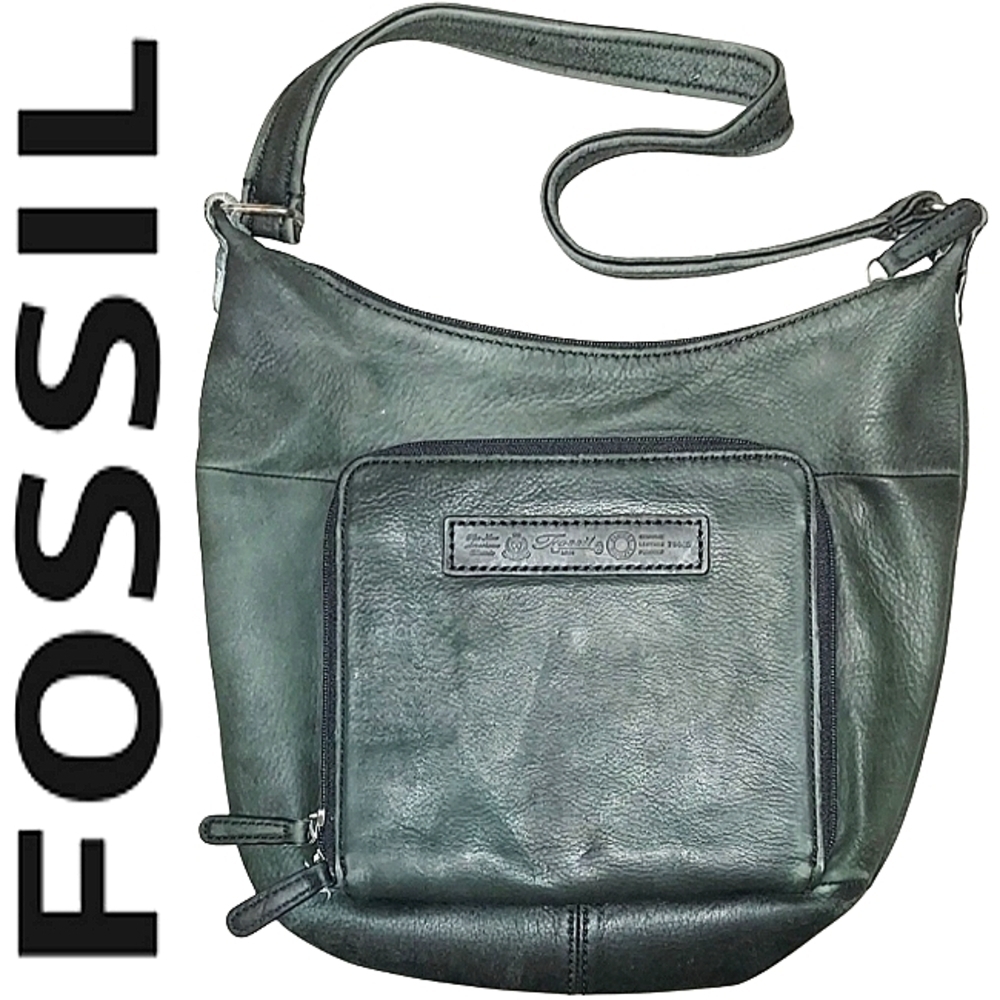 Fossil Vintage Shoulder Bag Black Pebbled Leather